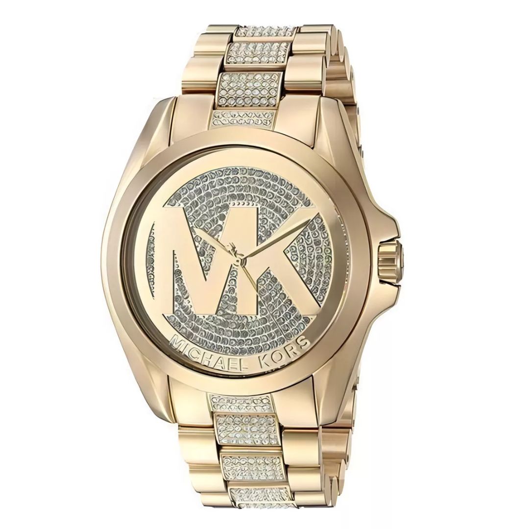 Relógio Michael Kors Dourado Logo Cristal